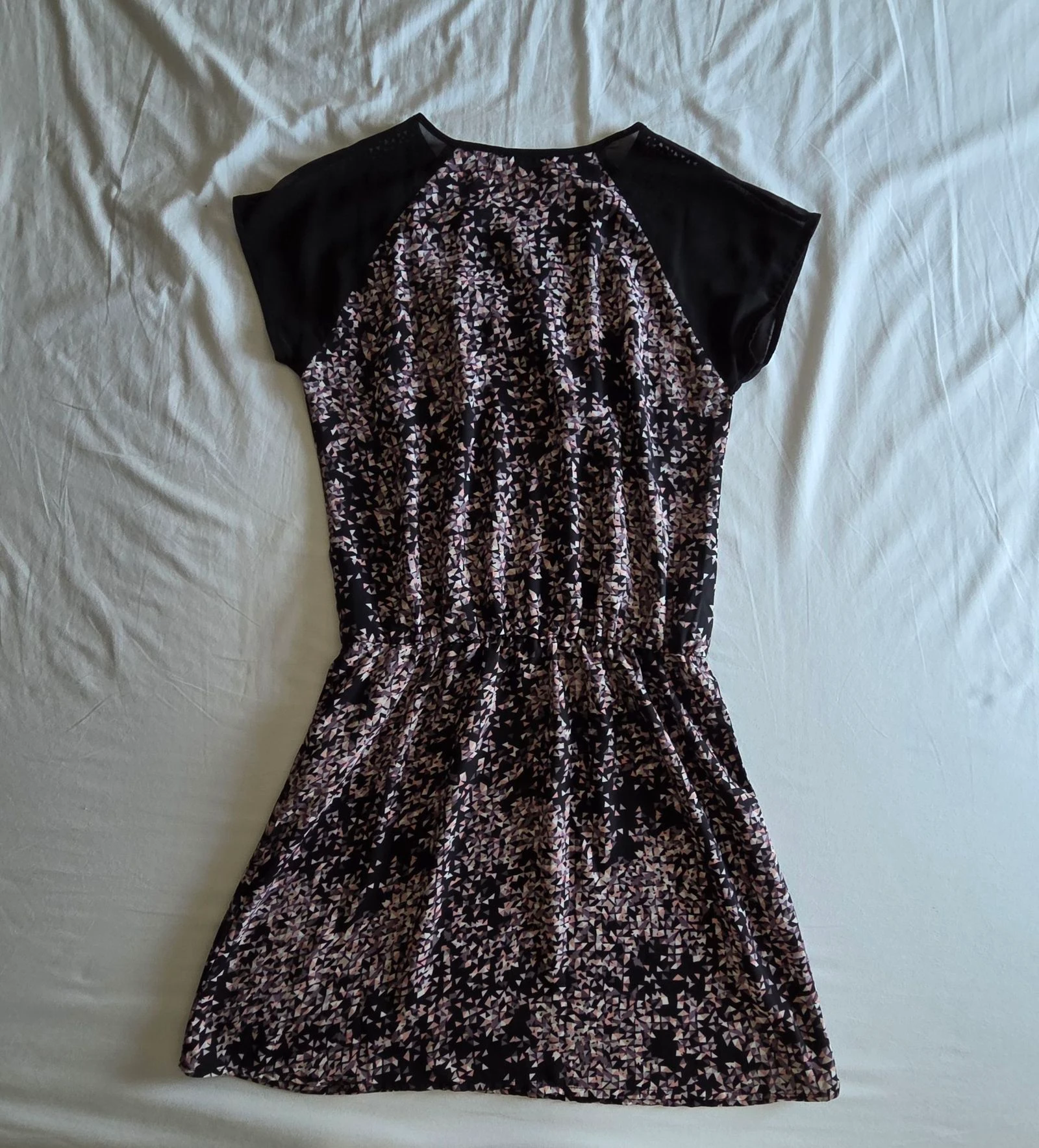 Vestido corto negro y rosa S 34 Mim vestido fluido geométrico ajurado – photo 3